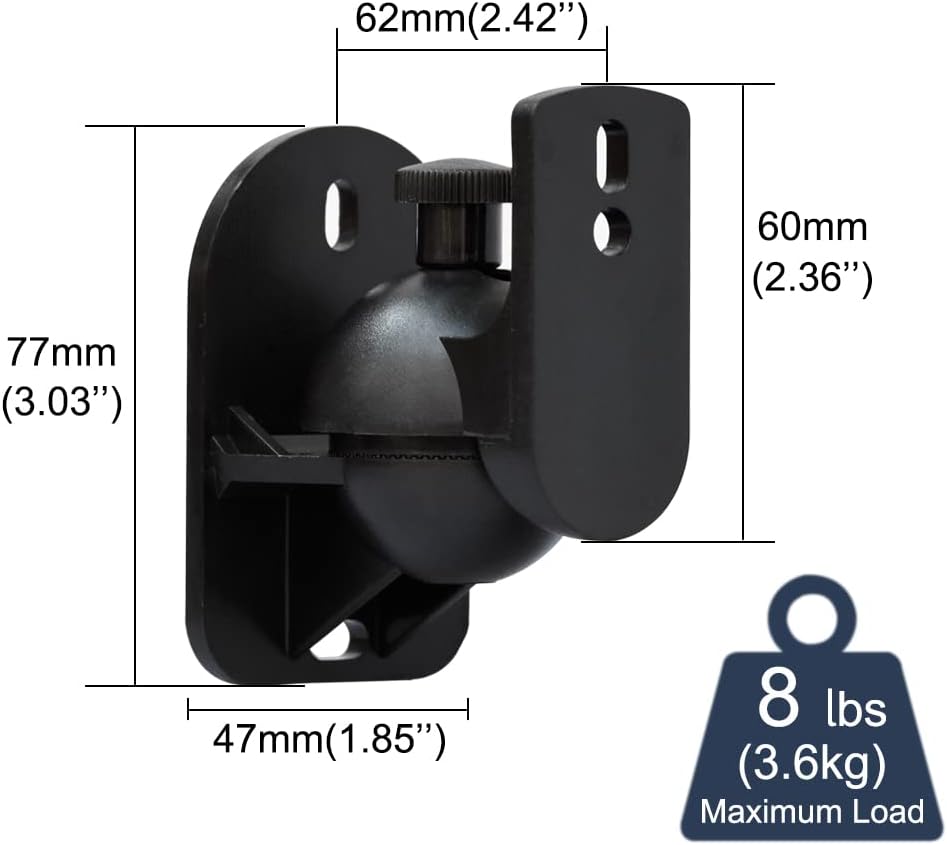 Speaker Wall Mount Brackets, Universal Mount for Surround Sound Speakers, 2 Pack for Home Theater