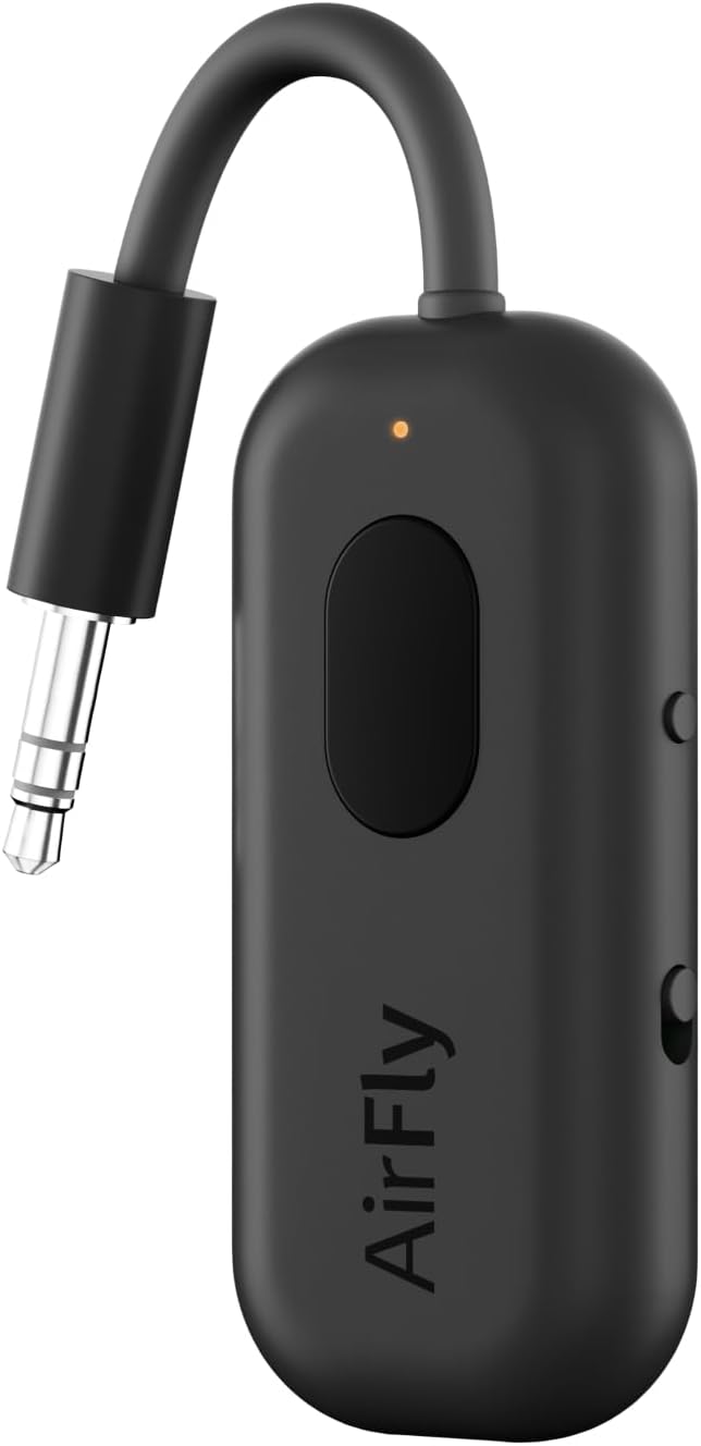 Twelve South AirFly Pro Bluetooth Wireless Audio Transmitter/Receiver for up to 2 AirPods/Wireless Headphones; Use with Any 3.5 mm Audio Jack, Black