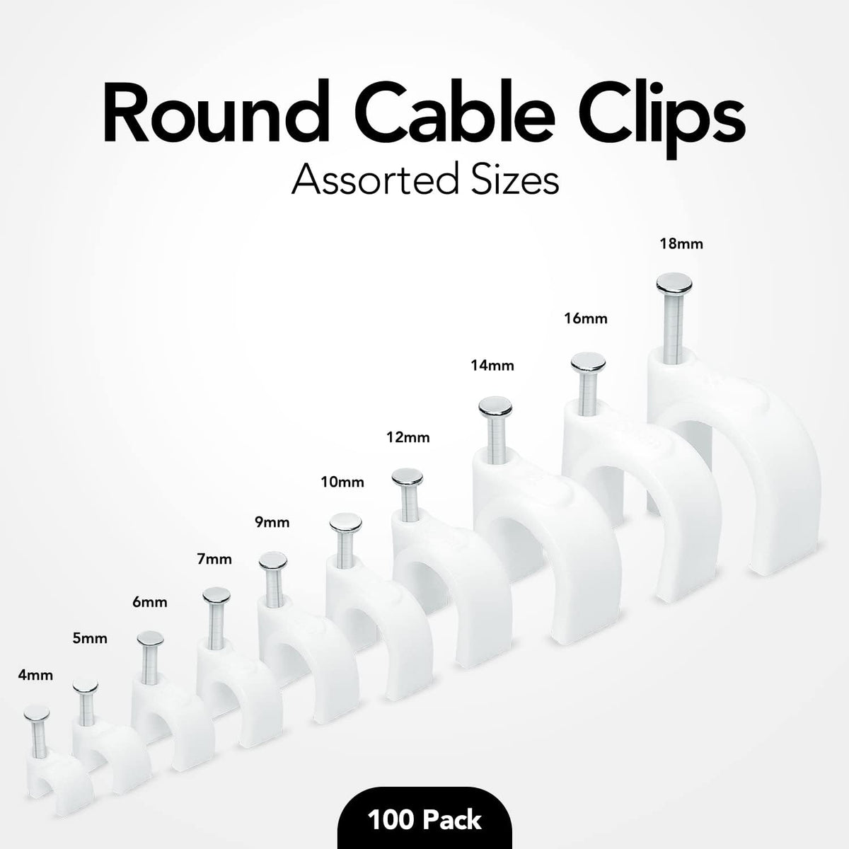 100-Pack Mini Round Cable Clips for Computer Cable Management, Ethernet, Coaxial Cable & Extension Cords, Indoor/Outdoor