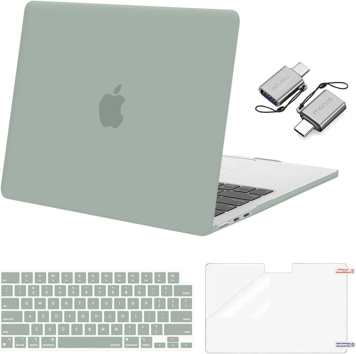 MOSISO Compatible with MacBook Air 13 inch Case 2025 2024 2023 2022 M4 A3240 M3 A3113 M2 A2681, Plastic Hard Shell&Keyboard Cover&Screen Film&Type C for MacBook Air 13.6 inch Case, Antique Green