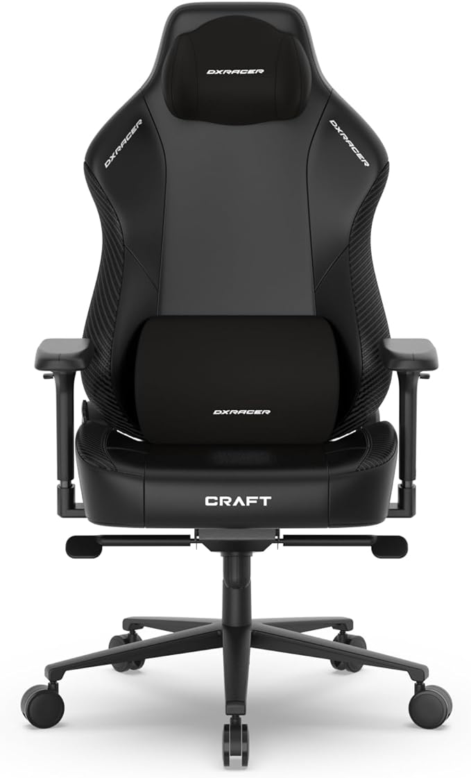 DXRacer Craft L Video Gaming Chair for Adults Ergonomic Office Reclining Computer Chair with Magnetic Head Pillow and Lumbar Support Racing Style Height Adjustable (EPU Leatherette Black)
