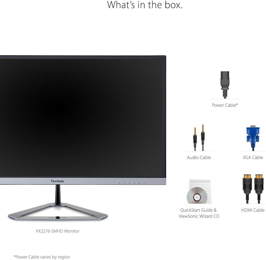 ViewSonic VX2276-SMHD 22 Inch 1080p Widescreen IPS Monitor with Ultra-Thin Bezels, HDMI and DisplayPort,Black/Silver