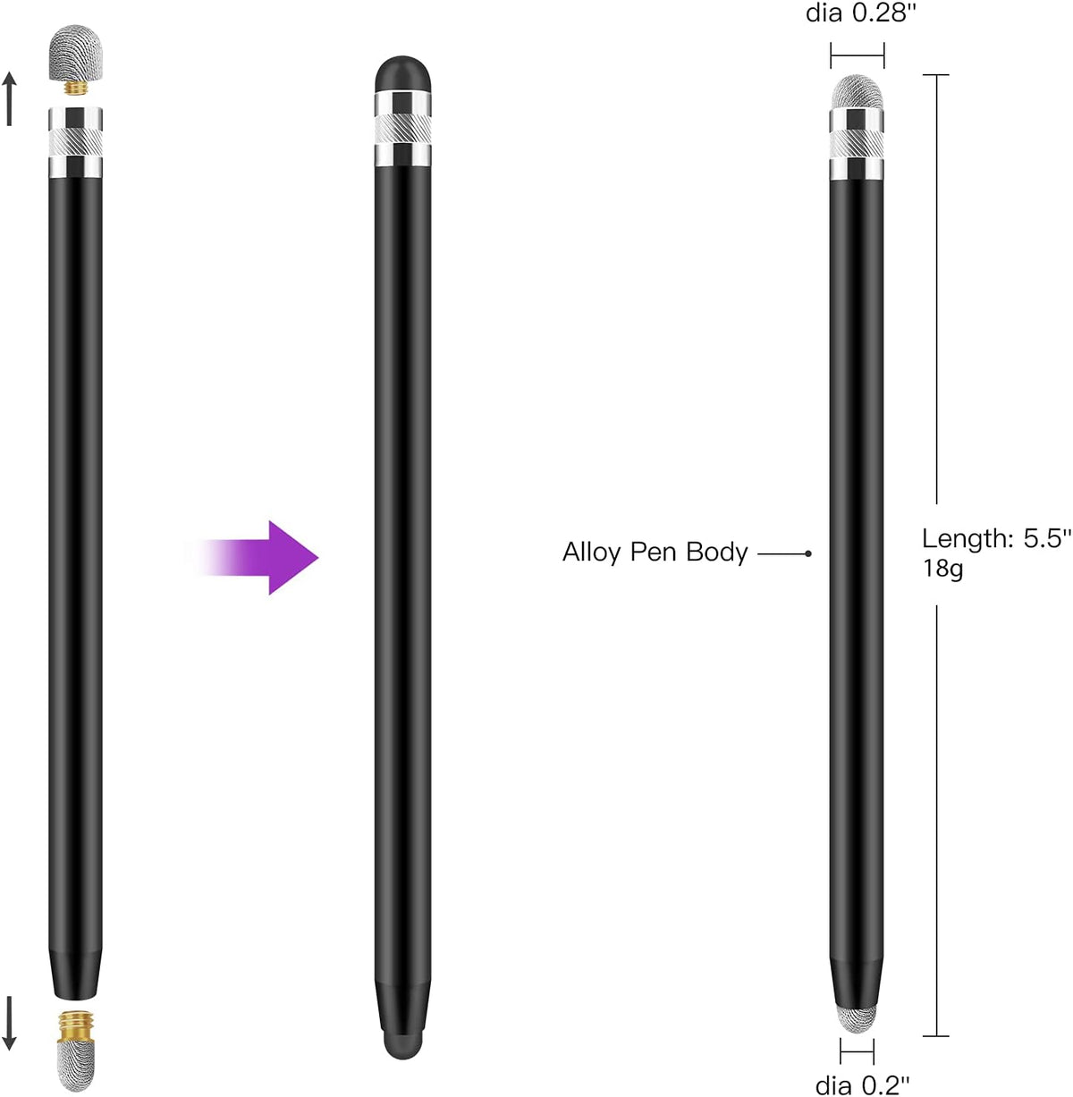 Granabol Sensitivity Capacitive Stylus, 4 in 1 Touch Screen Pen with 8 Extra Replaceable Tips, 2Pcs for iPhone iPad
