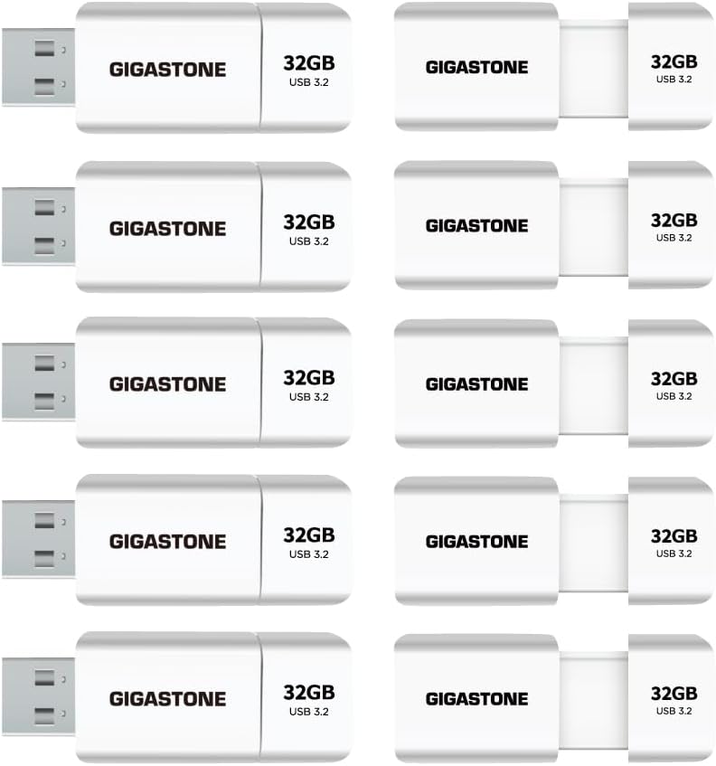 GIGASTONE 32GB Flash Drive (10 Pack) Z60 USB 3.2 Gen 1, 100MB/s Ultra Fast, Retractable Capless Slider Design, Data Storage, Backup for PC/Mac/TV/Car Audio, USB 2.0/3.0/3.1 Compatible