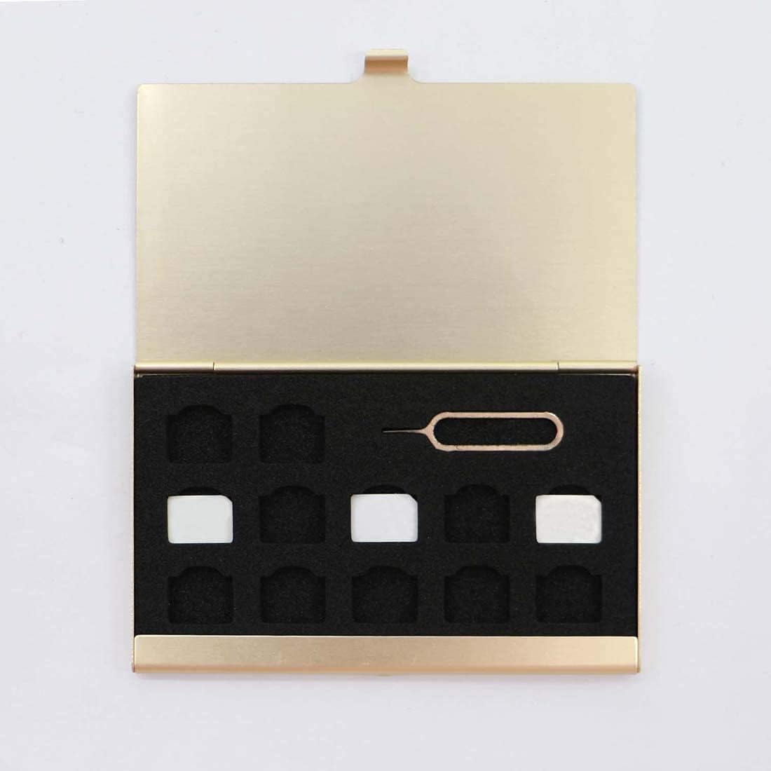 Aluminum SIM Card Case, Universal Waterproof Slim Mini Storage Case with 12 Nano SIM Card Slots, Gold