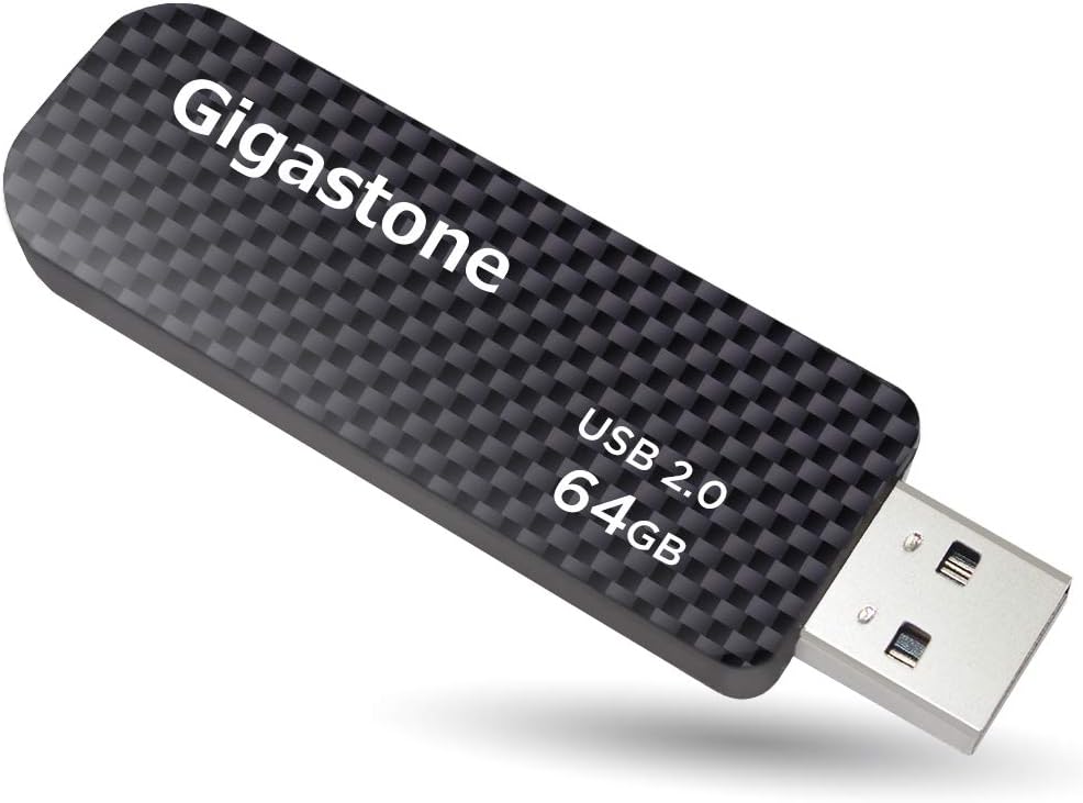 GIGASTONE V30 64GB USB 2.0 Flash Drive, Retractable Sliding Design Pen Drive, Carbon Fiber Style Thumb Drive, Reliable Performance & Durable