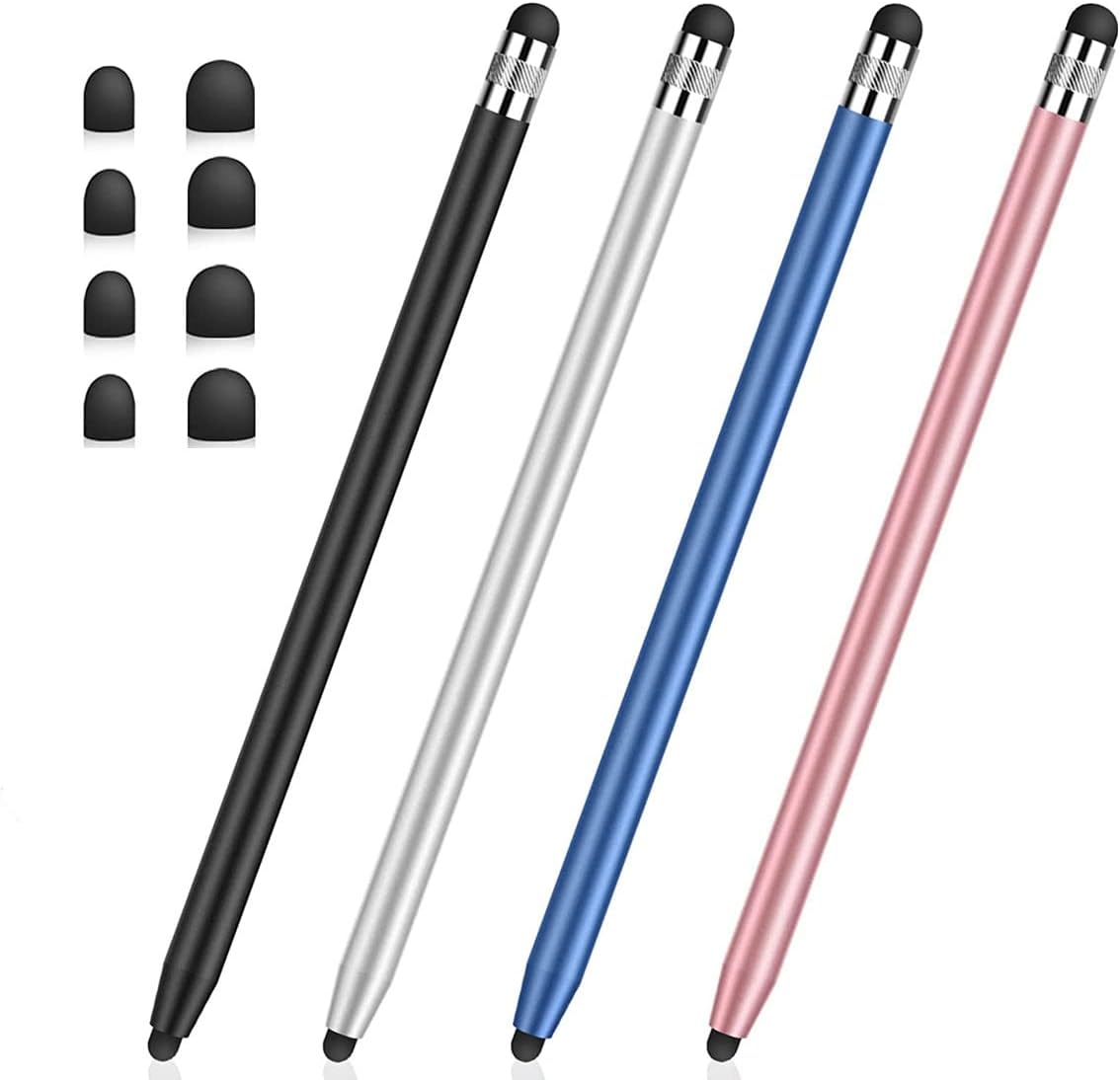 4-Pack Stylus Pens for Touch Screens, Sensitivity & Precision for iPhone/iPad/Samsung Galaxy/Tablets + 8 Replaceable