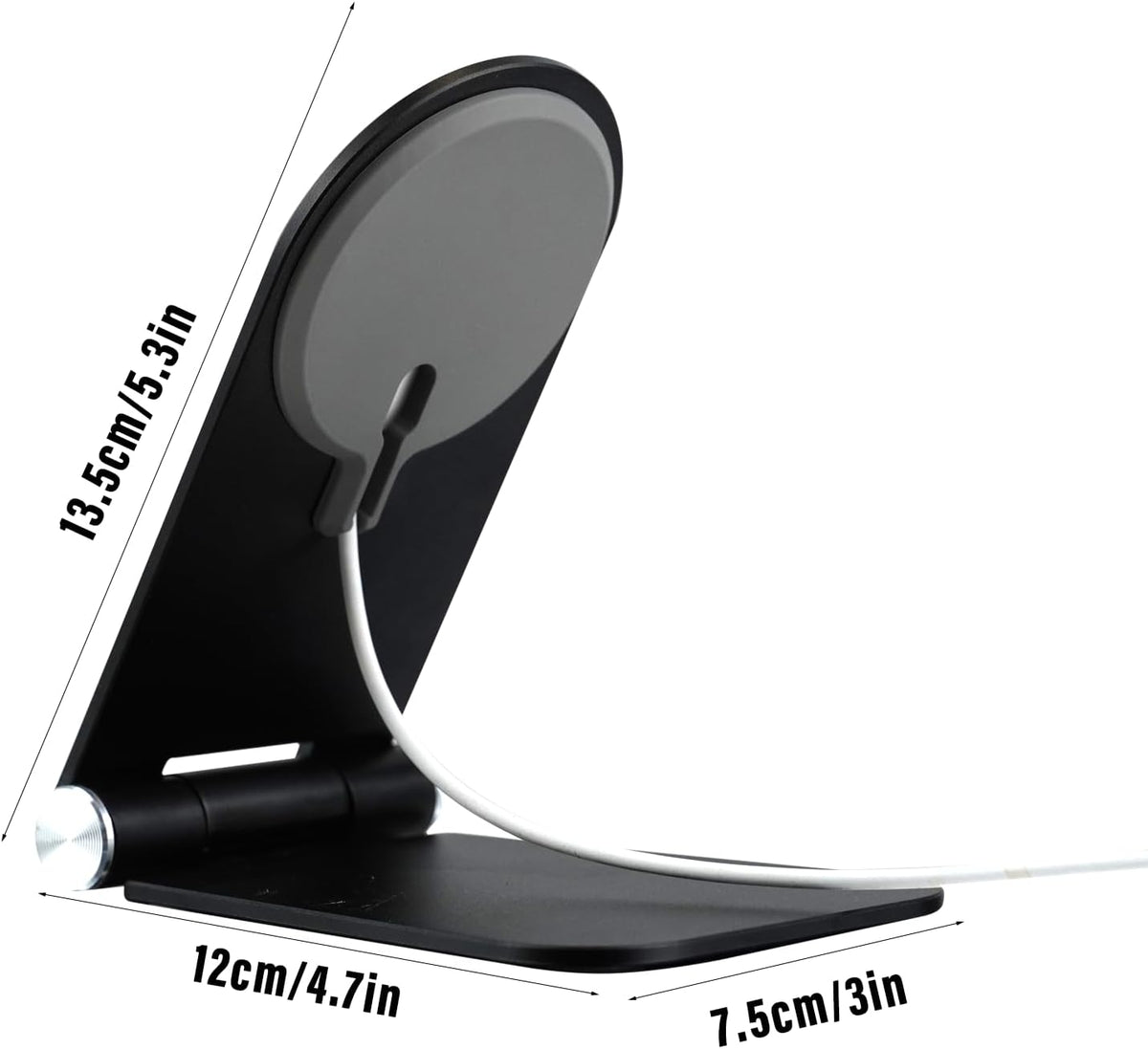 Foldable Phone Stand for MagSafe Charger, Adjustable Angle Aluminum Desk Holder Compatible with MagSafe for iPhone 15