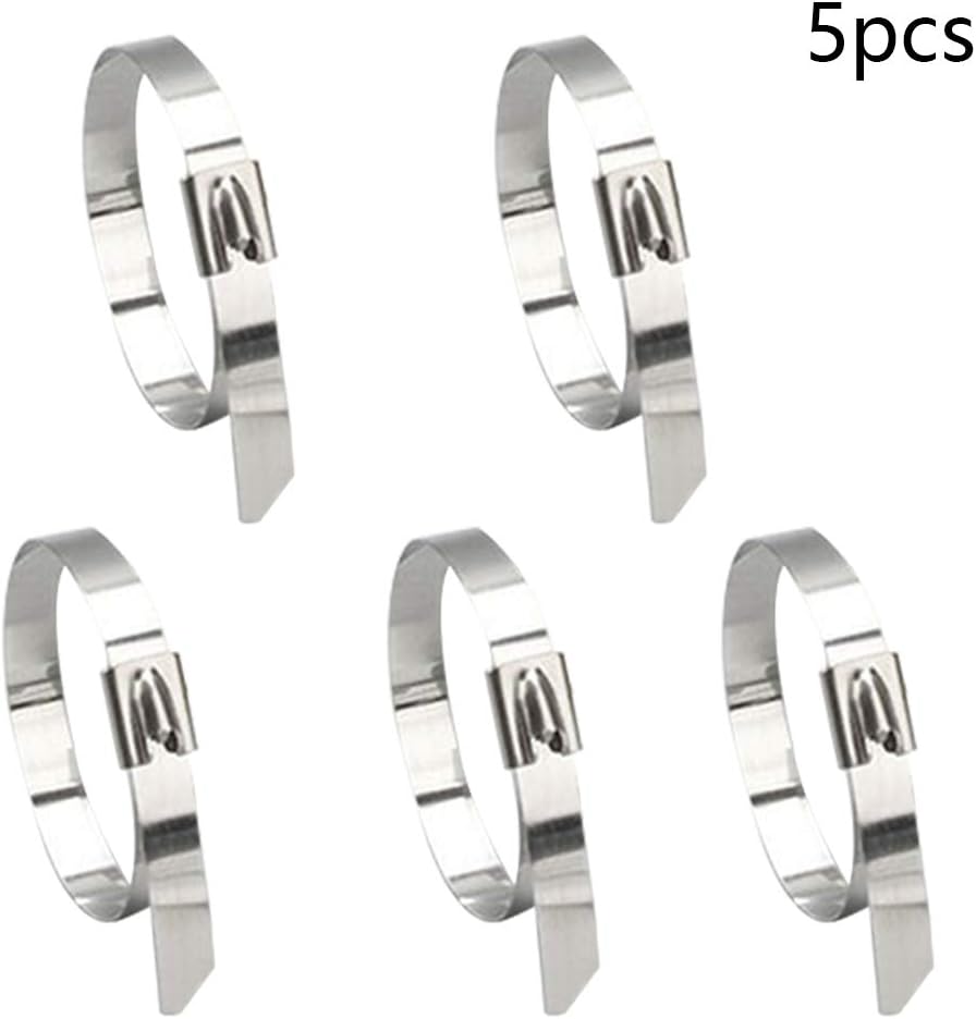 MroMax 13.78" Stainless Steel Cable Zip Ties, Multi-Purpose Metal Exhaust Wrap, 5pcs