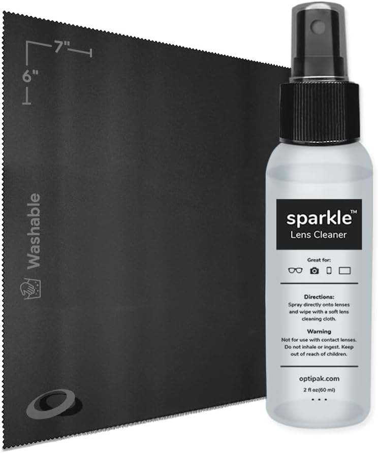 Sparkle Anti-Reflective Lens Cleaner Spray kit | (1) 2oz Glasses Cleaner Spray + (1) Microfiber Cloth for Eyeglasses, Sunglasses, Lenses, Screens and Camera Cleaning Kit (2 Piece Set)
