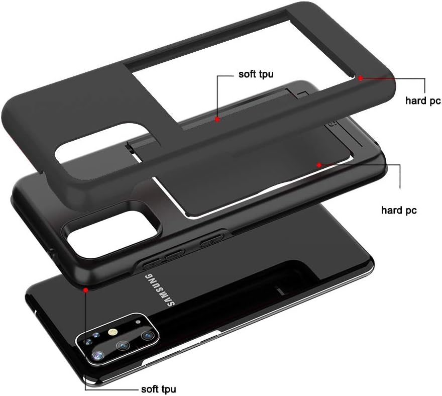 Asuwish Phone Case for Samsung Galaxy A71 5G with Tempered Glass Screen Protector, Credit Card Holder, Slim Hybrid Black
