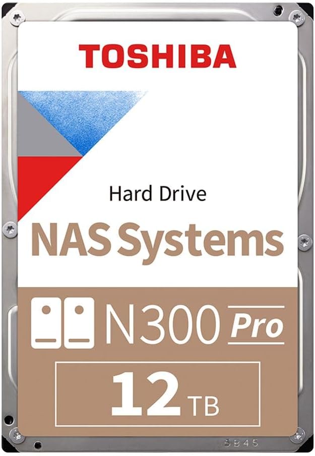 Toshiba N300 PRO 12TB Large-Sized Business NAS (up to 24 bays) 3.5-Inch Internal Hard Drive - Up to 300 TB/year Workload Rate CMR SATA 6 GB/s 7200 RPM 512 MB Cache - HDWG51CXZSTB