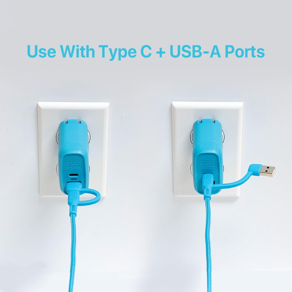 BLACK+DECKER USB C Multi Charging Cable, Fast Multi Charger Cable w/Adapter, Braided 2 in 1 Multiple USB Cable, Universal Charging Cord w/Type C/USB Adapter for iPhone 16 15/Samsung/LG/Tablets/More