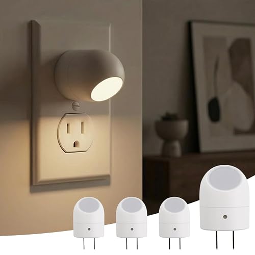 Mini LED Night Light Plug-in Smart Sensor Directional Lamp with 360° Rotating Head Auto Dusk to Dawn Lighting Energy Saving Pet Friendly Wall Light