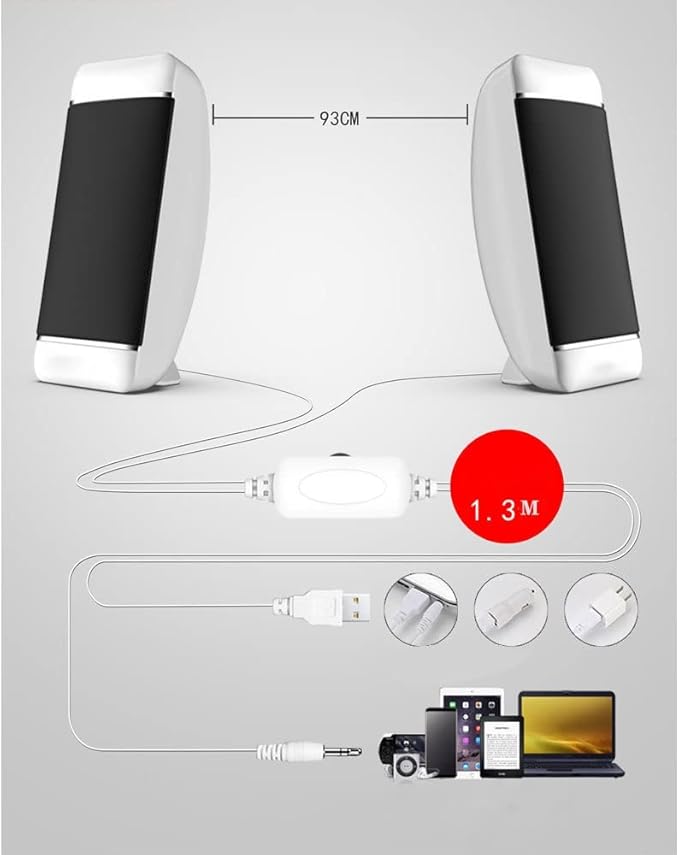 Computer Speakers Mini Speaker with USB Powered 3.5 mm AUX-in Portable Speaker for Computer Laptop Notebook Desktop (Color : White)