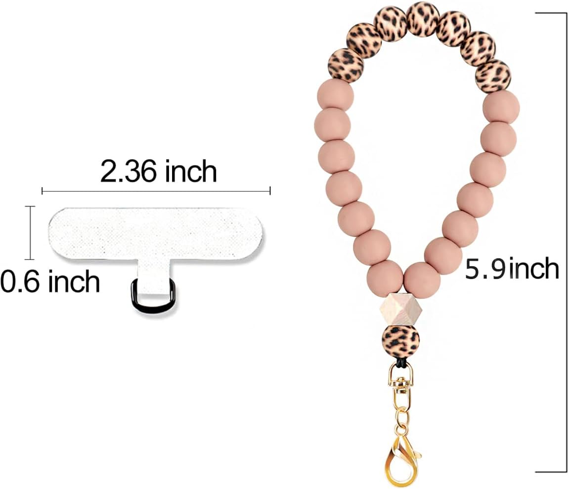 Marble Silicone Beaded Phone Wrist Strap, Cellphone Lanyard with Tether Tab, Elastic Hands-Free Wristlet Bracelet