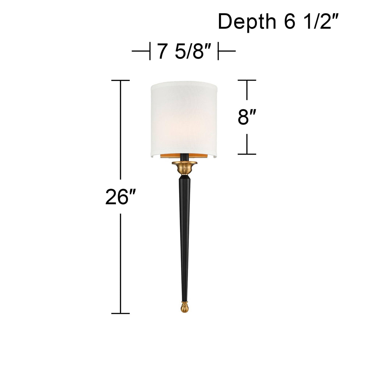 Possini Euro Design Arletta Modern Wall Sconce Lighting Black Brass Metal Hardwired 7 1/2" Wide Fixture Off-White Linen Shade for Bedroom Bedside