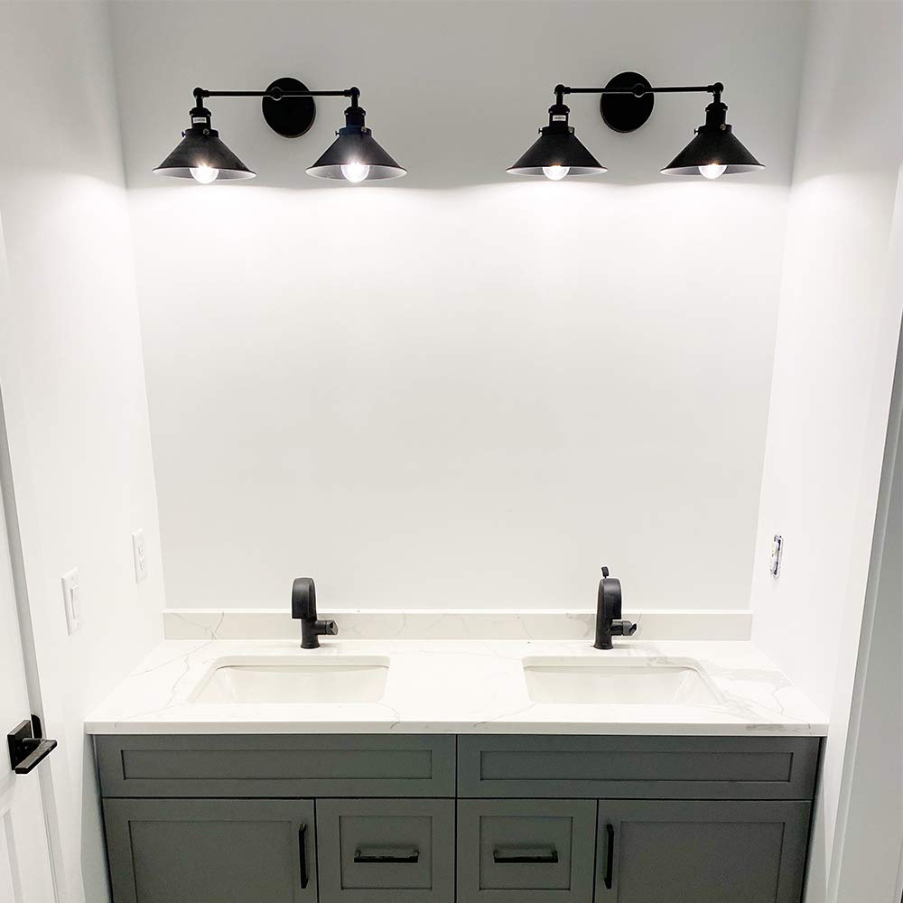 PUUPA 2 Lights Bathroom Vanity Light Fixture, Industrial Pipe Vintage Matte Black Metal Shade Farmhouse Wall Sconces Lighting