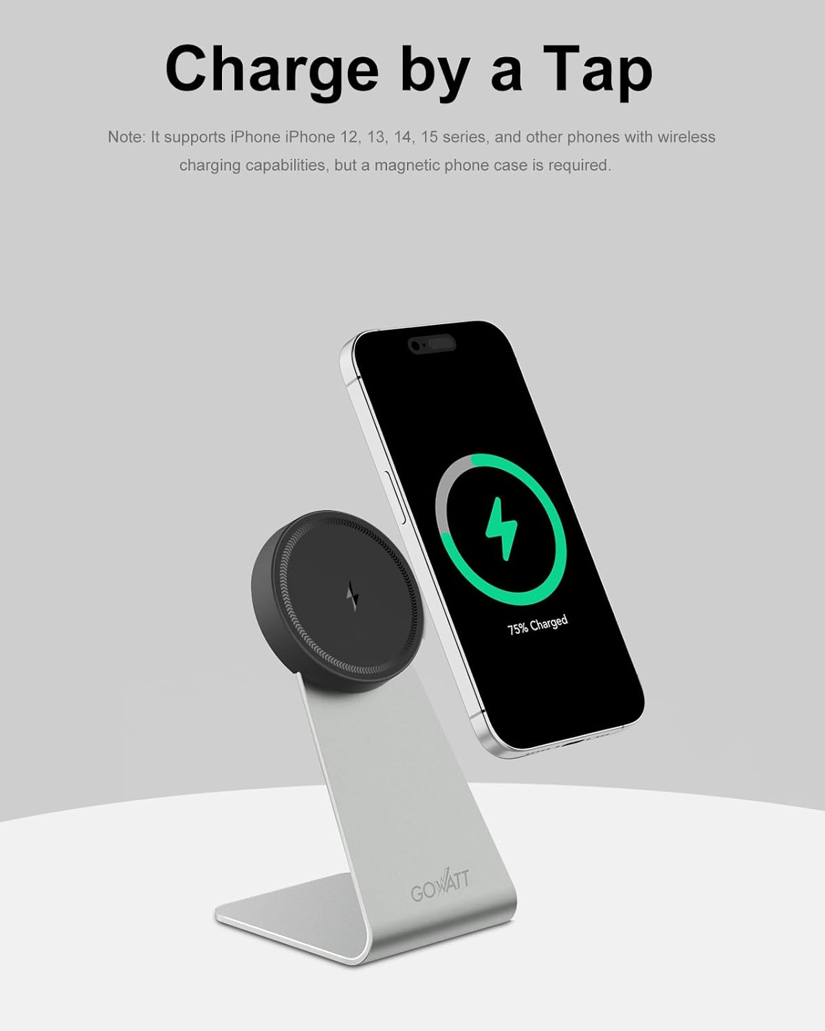 MagSafe Charger Stand 15W Fast Charging Magnetic Charger, Compatible with Apple MagSafe Charger, Wireless Charger Compatible for iPhone 16 15 14 13 12 Series and Airpods (1 Pack)