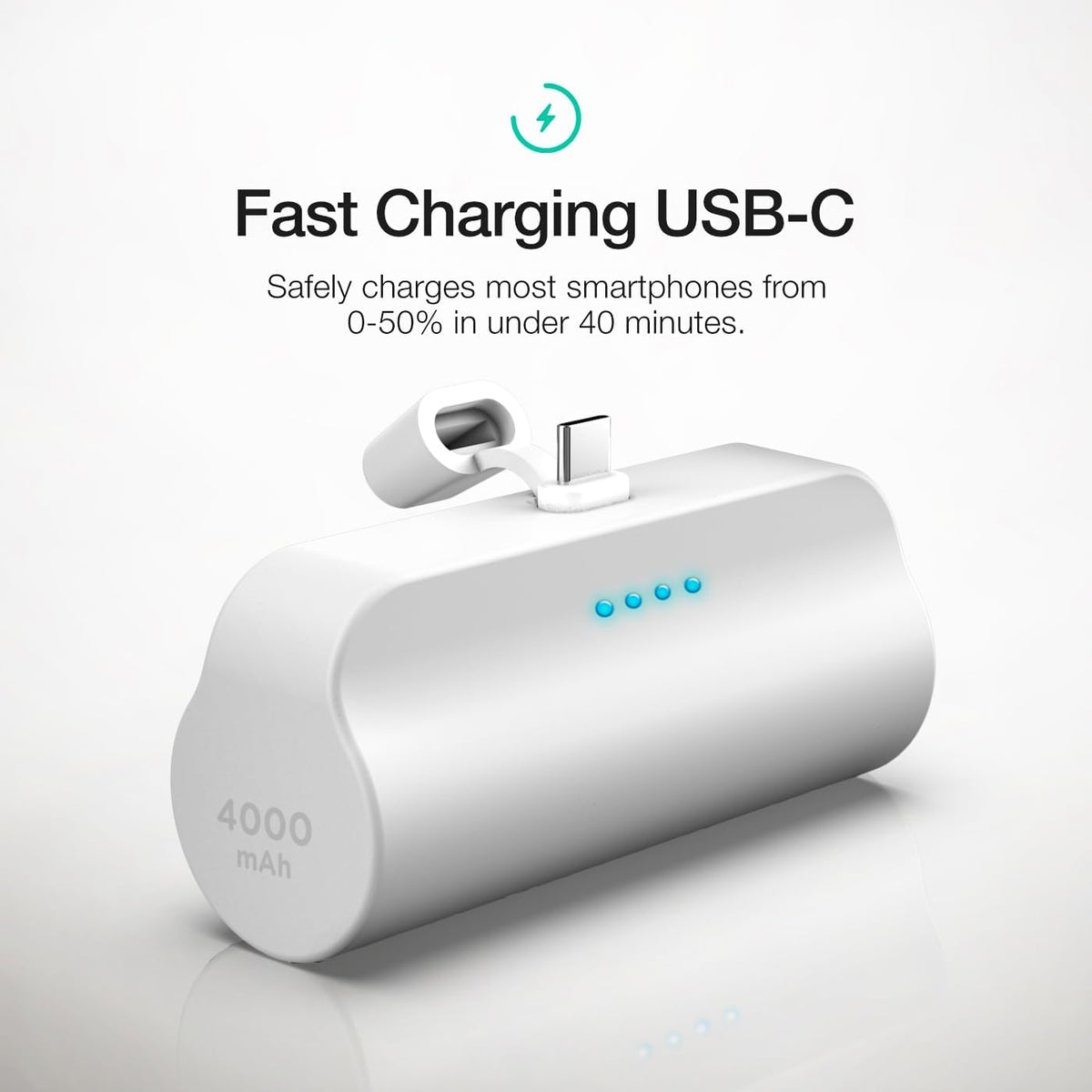 GALVANOX USB-C Battery Pack for iPhone 15 and 15 Pro Max, Fast Charging Type-C, 4000mAh Small Power Bank with Cable