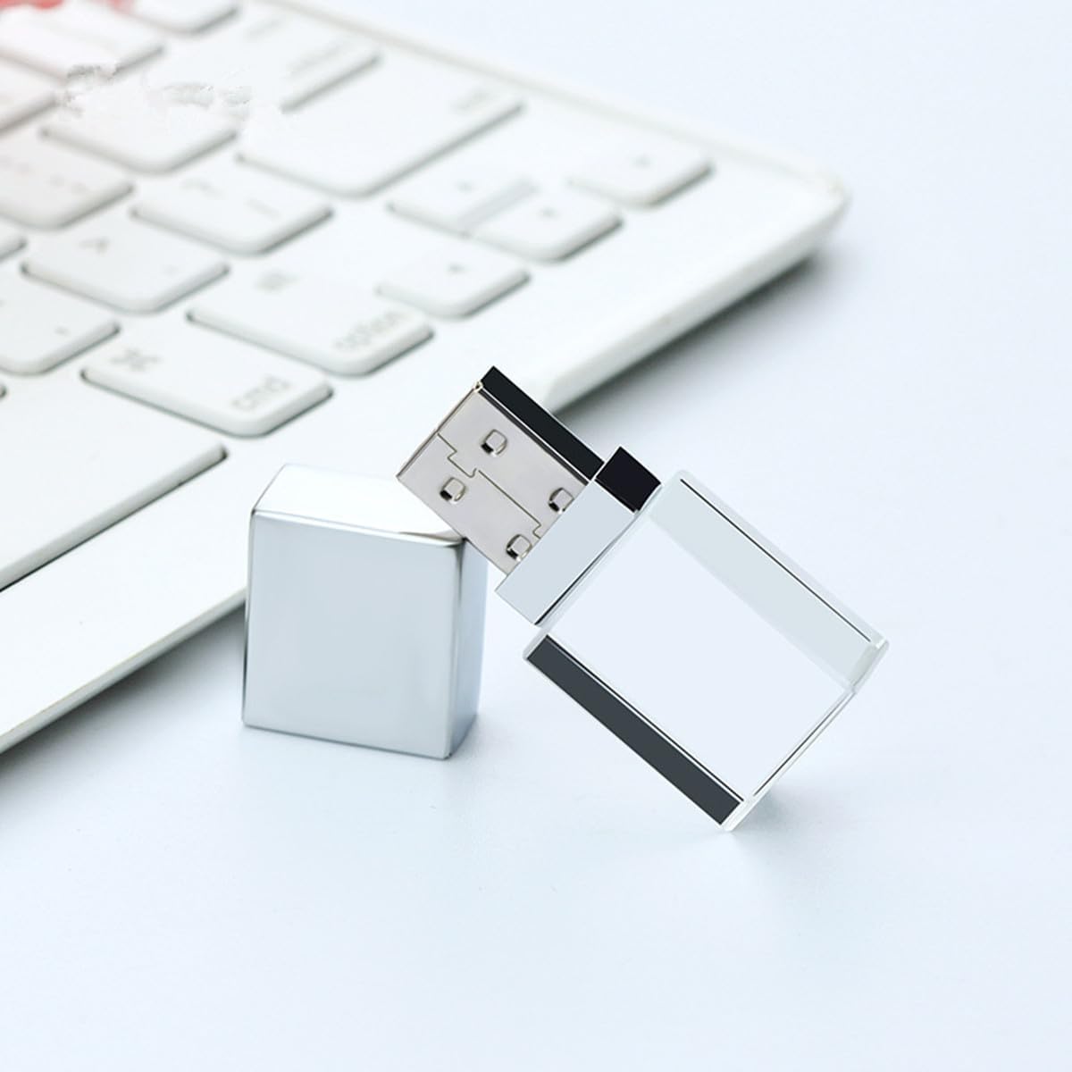 HOPAS New Crystal Transparent Rectangle Genuine USB Flash Drive Wedding Gift Pen Drive,Silver