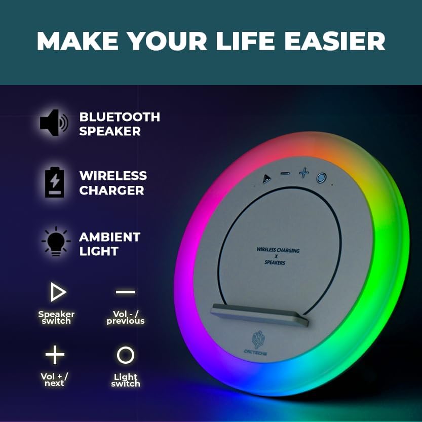 All-in-One Wireless Charging Station, Bluetooth Speaker and Light, Portable Stand Compatible with iPhone, Apple Speaker