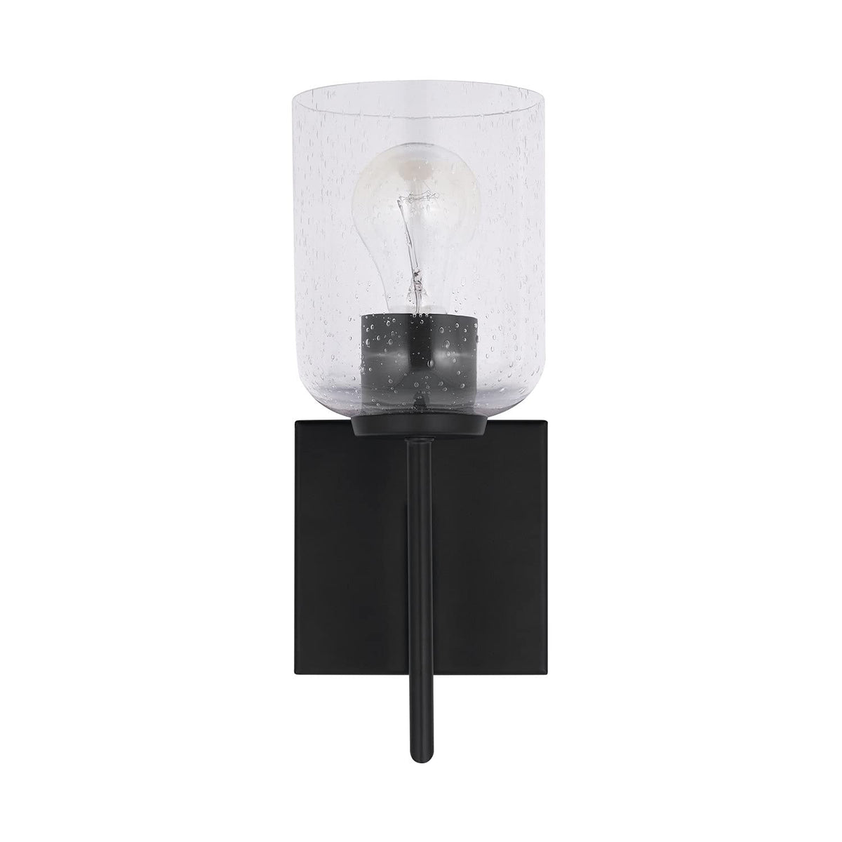 HomePlace by Capital Lighting 639311MB-500 Carter Modern Clear Seeded Glass Wall Sconce, 1-Light 100 Watt, 13" H x 5" W, Matte Black