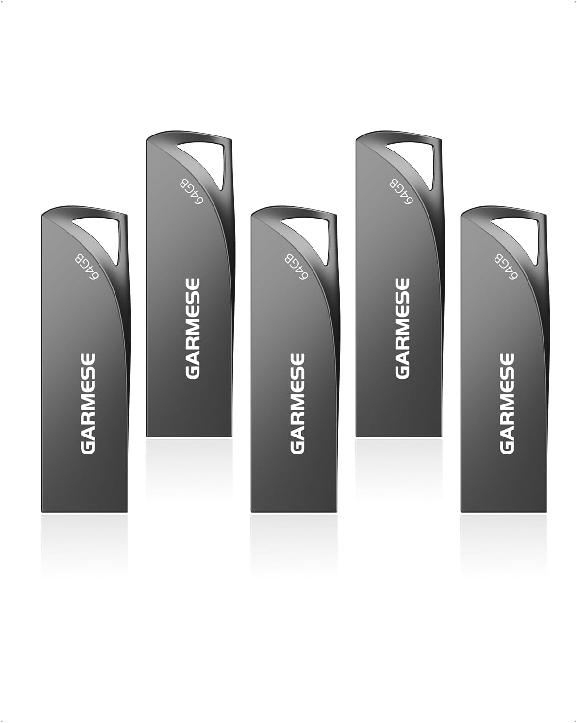 64GB USB 3.0 Flash Drive, 5-Pack Waterproof Metal USB Memory Stick, Slim Thumb Drive Portable Pen Drive with Keychain Hole Stylish Jump Drive for PC Computer Car