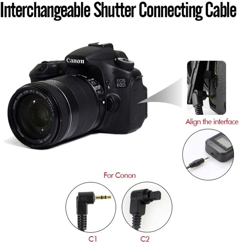 PHOTOOLEX Intervalometer Digital Camera Remote Shutter Release Controller LCD Timer Control with Cord for Canon EOS Rebel T6 T7 80D 70D 60D 60Da 77D T7i T6i T6s SL2 SL1 T5 T3 T5i T4i T3i T2i EOS