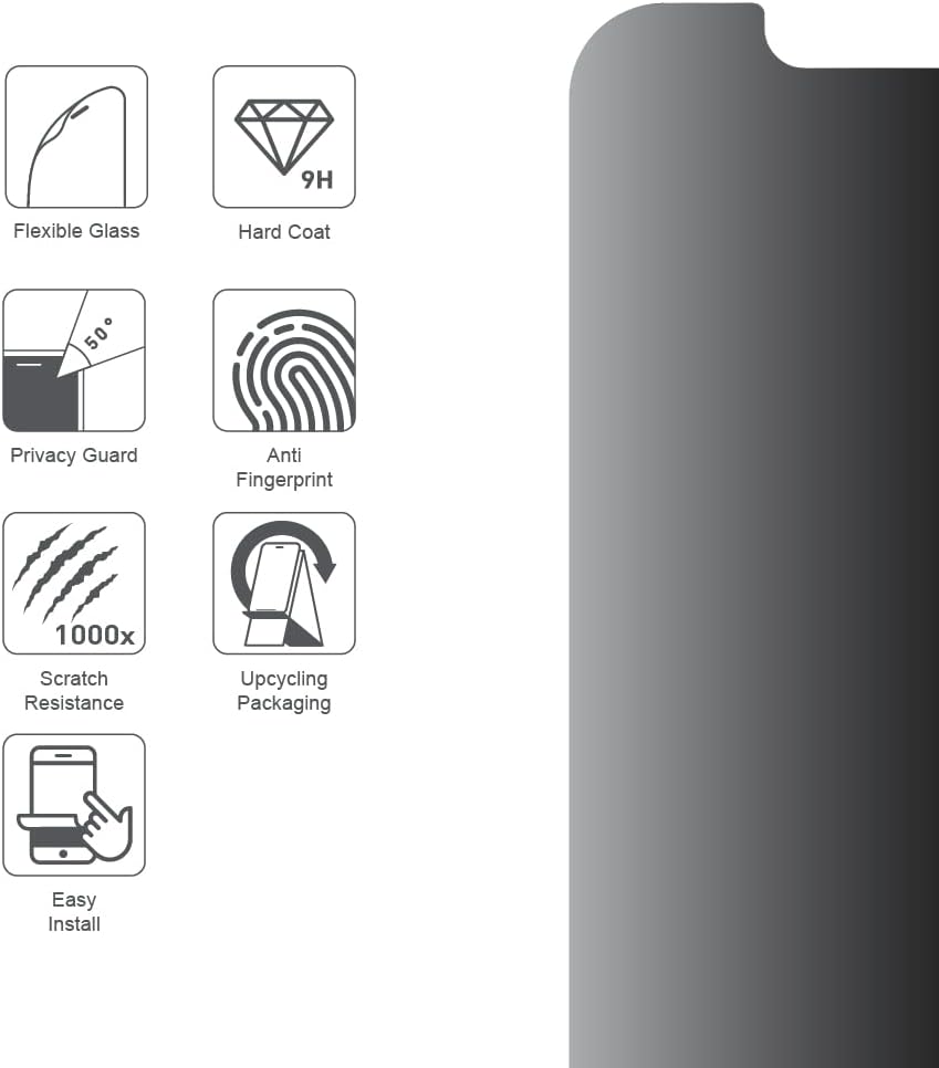 ARMOR Flexible Glass Screen Protector for iPhone 13 Mini, Privacy Guard with 9H Hardness
