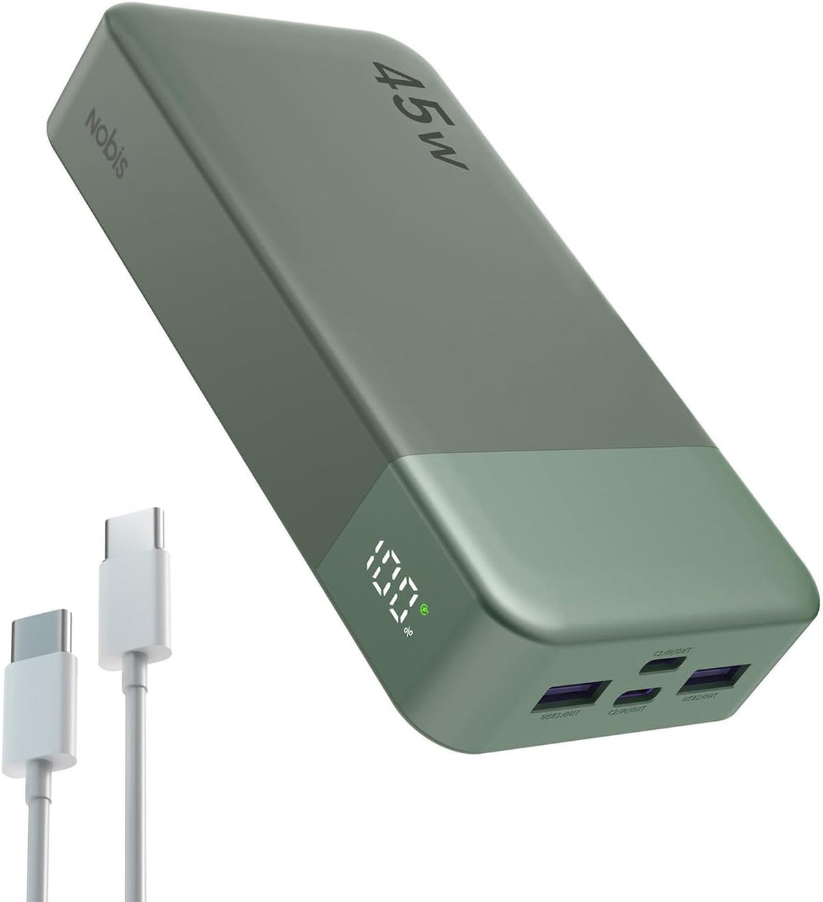NOBIS Portable Charger, 20000mAh Power Bank, 45W Power Bank Fast Charging, Battery Pack with C to C Cable, Battery Bank with Digital Display for iPhone Android Laptop etc(Green)