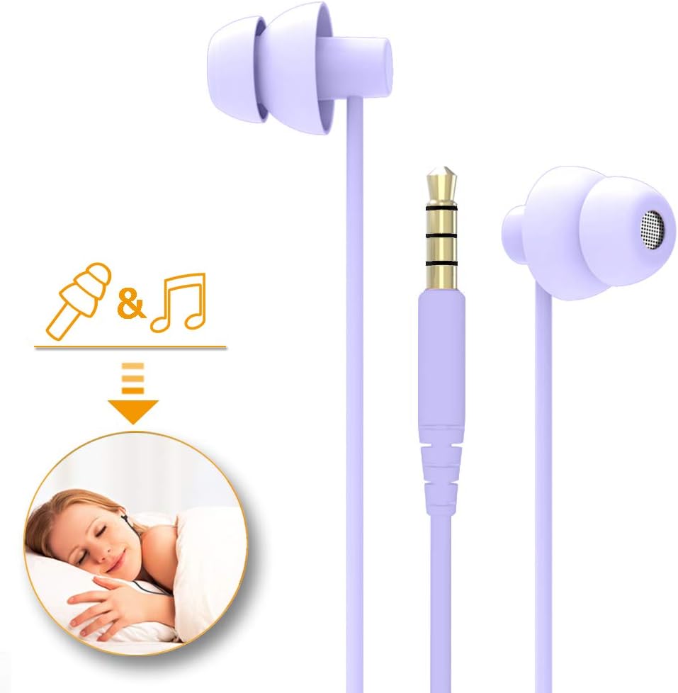 MAXROCK (TM Total Soft Silicon Headphones with Mic Sleep Travel Choice for Cellphones Tablets and 3.5mm Jack (Violet)