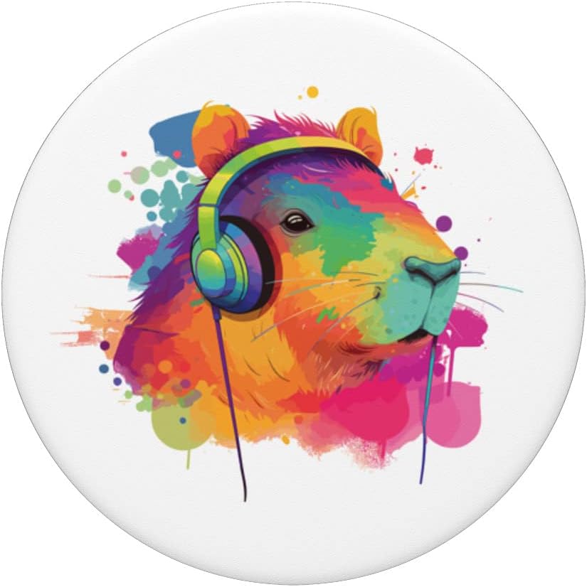 PopSockets Swappable PopGrip - Capybara Wearing Headphones for Music Lovers
