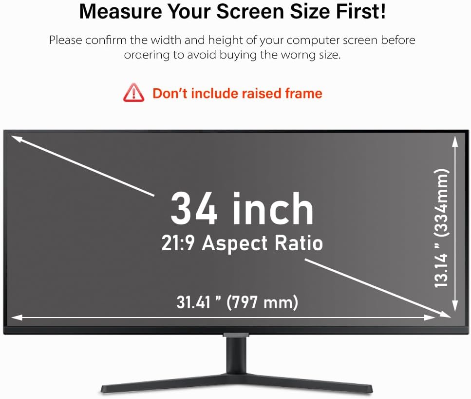 34 Inch Computer Privacy Screen Filter for 21:9 Ultra-Wide Aspect Ratio Widescreen Monitor - Anti Glare Blue Light Filter, Removable Computer Monitor Privacy Shield, Anti-Scratch Screen Protector