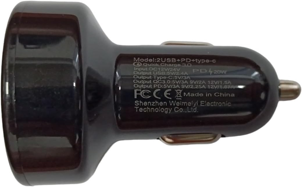 66W Car Charger, 4-Port Cigarette Lighter USB Charger, 2 * USB 2.4 + PD + Type C Adapter with Voltmeter, Compatible
