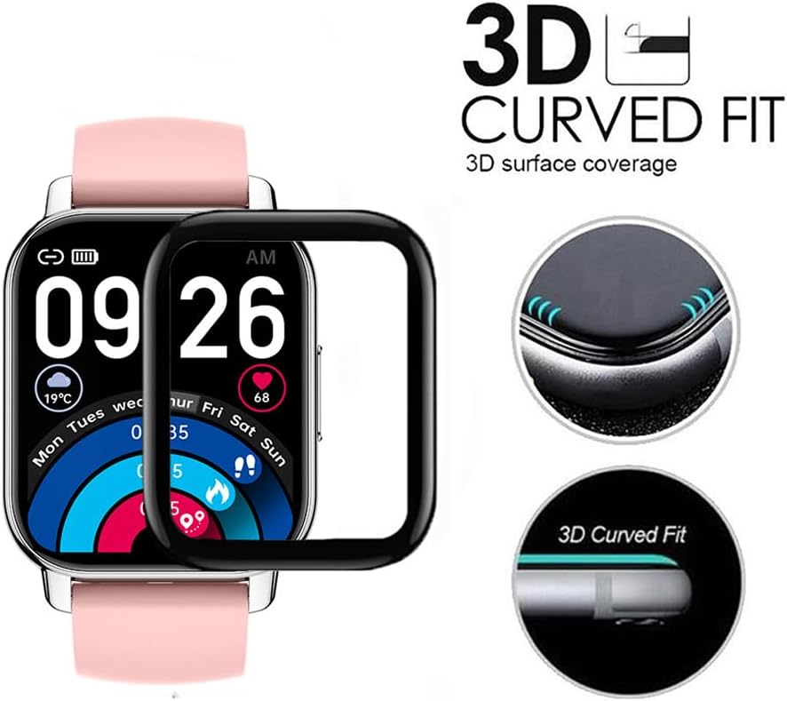 3 Pack Screen Protector Film Compatible with Popglory P66 1.85'' Smartwatch, 3D Full Coverage Anti-Scratch Foils