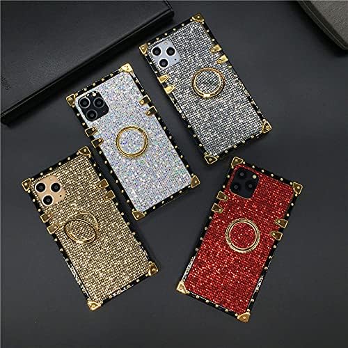 Bling Case for iPhone 12 Pro Max 6.7" Soft TPU Cover with Ring Kickstand Holder, Glitter Gold Corner, Gray