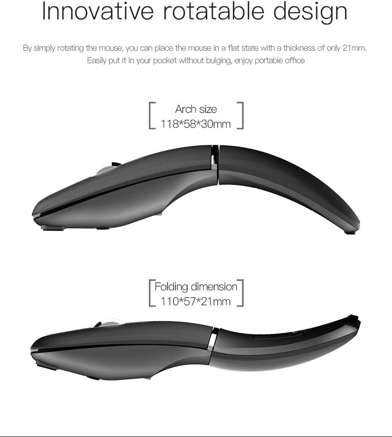 Foldable Arc Wireless Mouse with USB Receiver, Bluetooth 2.4GHz Dual-Mode, Silent Click, Portable Curved Mouse for PC