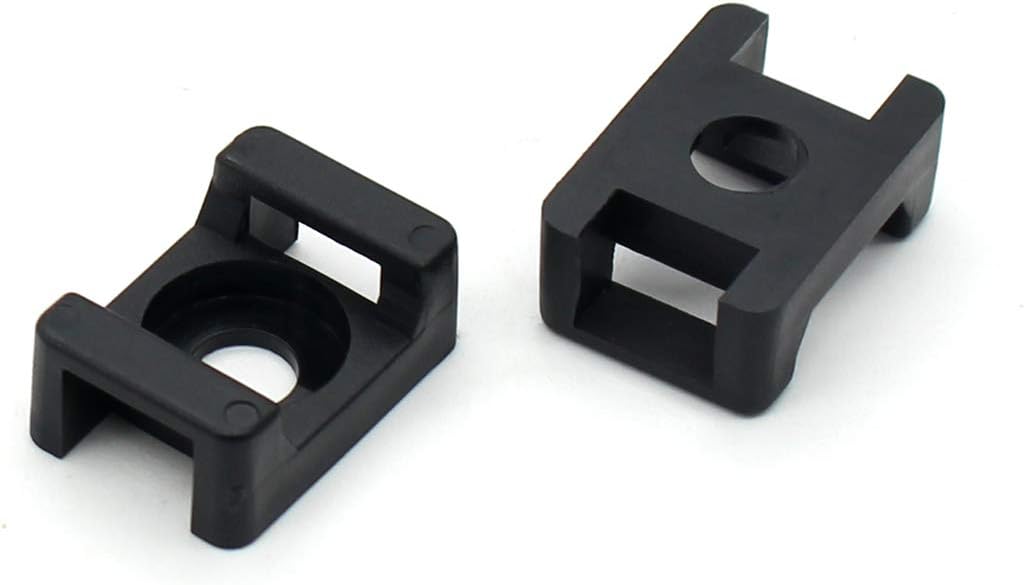 Black 9mm Cable Tie Mount Base Saddle Type Holder, Large Size 0.75 inch, Pack of 100, Screw Wire Bundle Holder