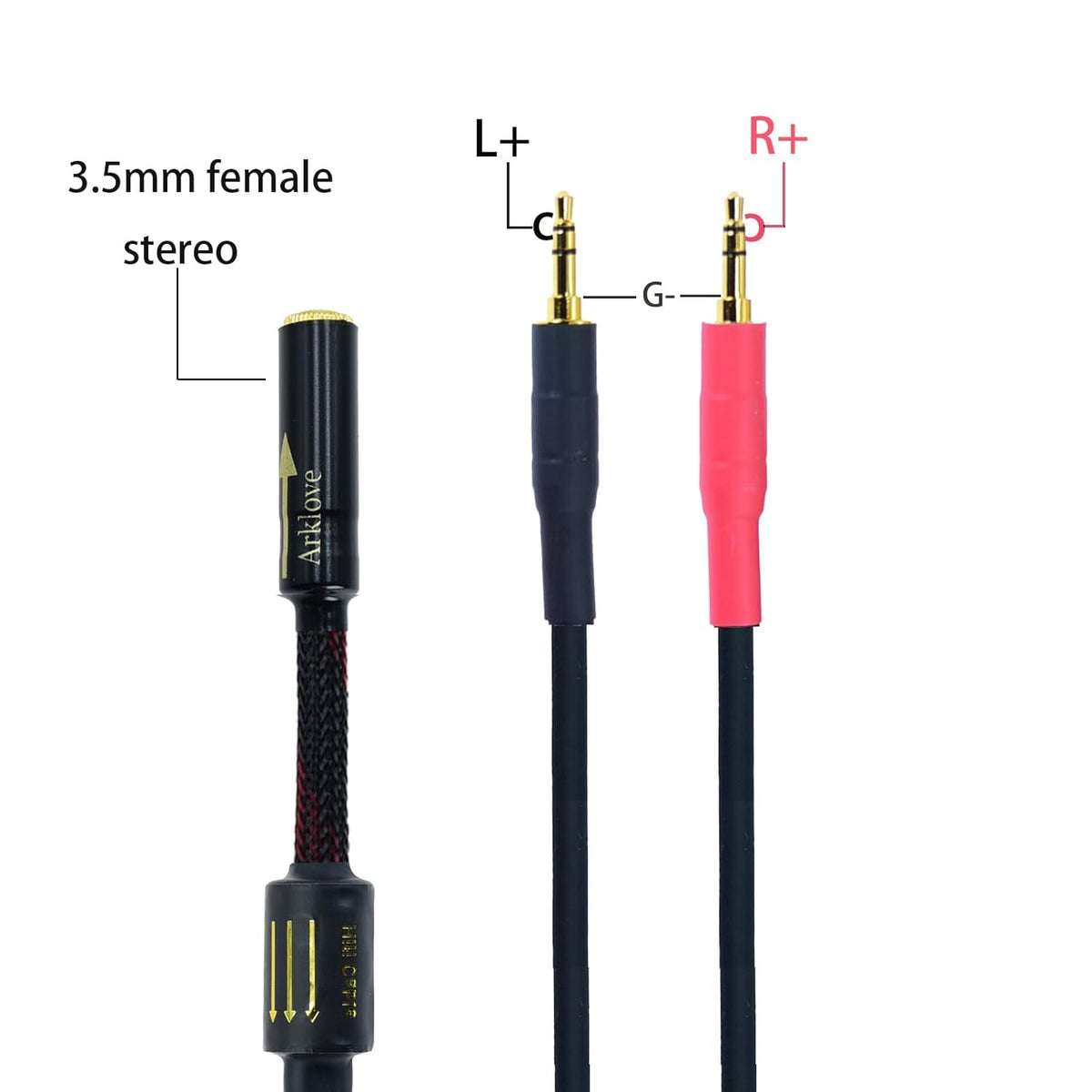 Arklove 25ft Shielded 1/8" aux Input 3.5mm Female to 2X 3.5 Output Splitter Stereo Audio Video Cable Out 3.5 Male to Two 3.5 Male in Dual Speaker Cord 24k Gold Plated Cord