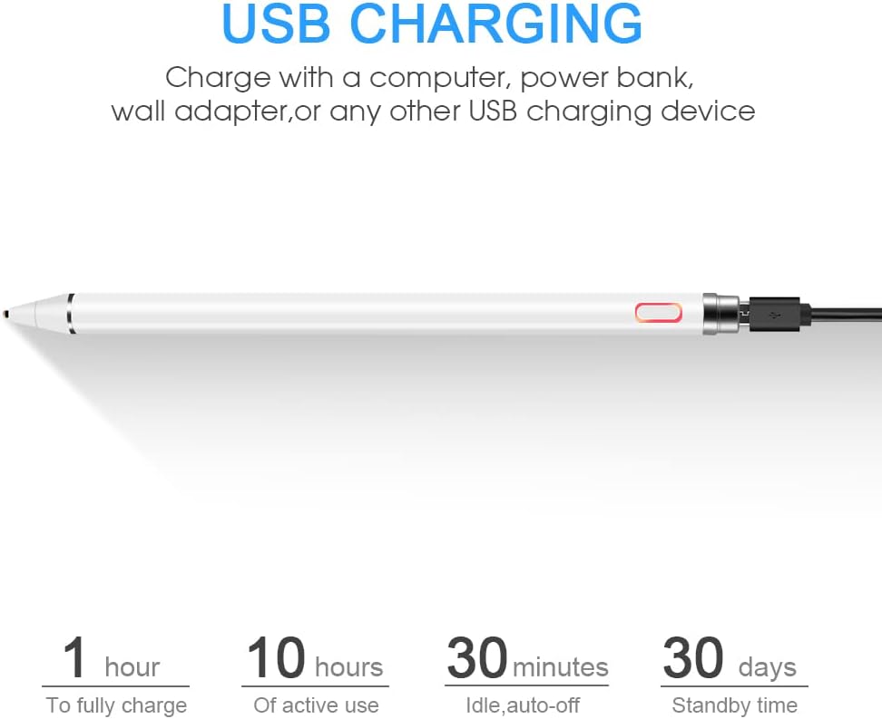 Rechargeable Active Stylus Pencil Compatible with Apple iPad, Fine Point Stylist for Touch Screens and Other Tablets