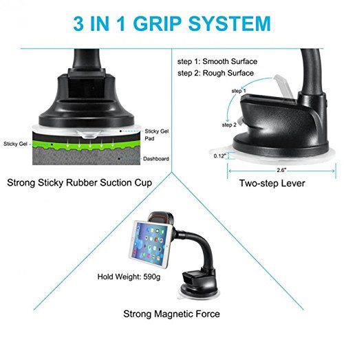 Compatible with DuraForce Pro 2 - Car Mount Magnetic Dash Windshield Gooseneck Holder Window Glass Gooseneck Swivel Dock [Strong Grip Magnets] Works