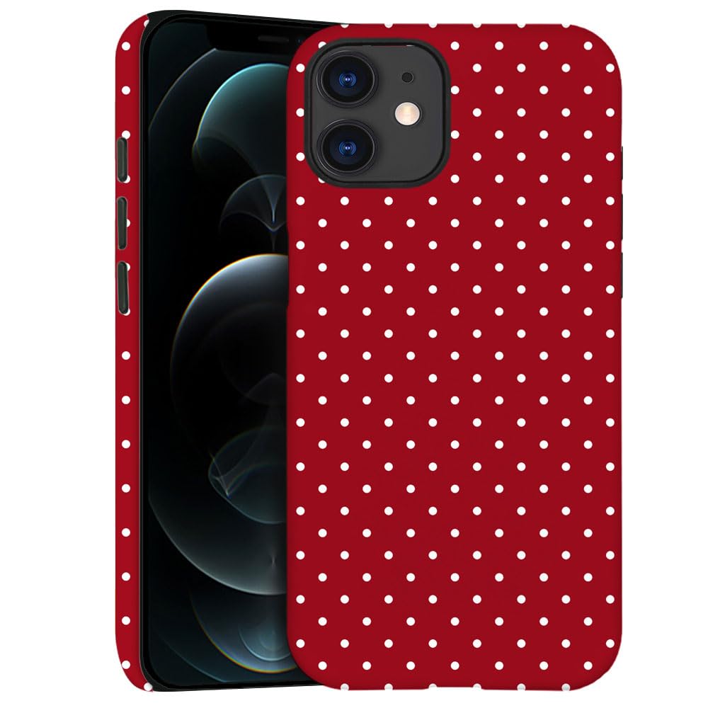 Case For Iphone 12 - Slim Fit Anti-Scratch Phone Case For Girl Women - Cherry Red Polka Dot (Frosted)
