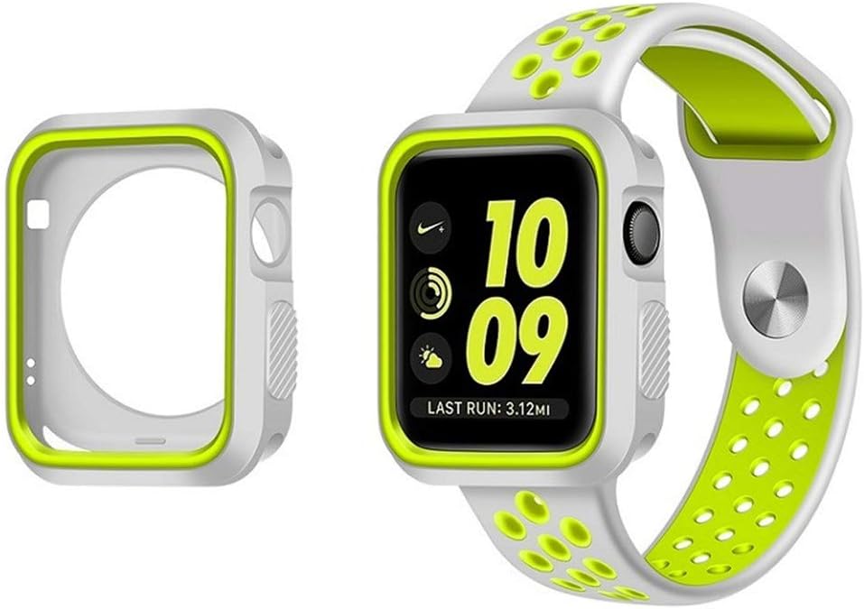 Silicone Bumper Case for Apple Watch SE Series 6 5 4, Waterproof Impact Resistant Protective Case, Green+Silver