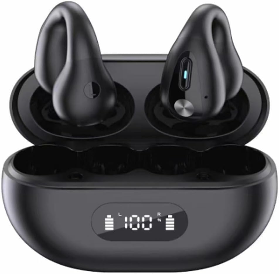 Wireless Ear Clip Bone Conduction Headphones, Open Bluetooth Earphones for Running, Sports, Cycling