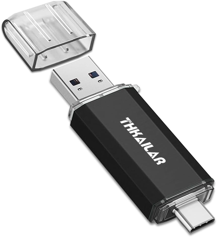Thkailar USB C Thumb Drive 128GB OTG USB 3.1 Flash Drive Dual for Business Traveler Compatible with Android Phone/PC/Mac Pro External Storage Data(Black)