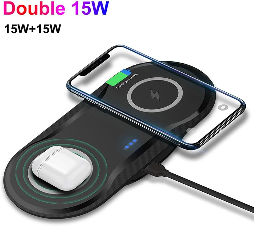 2 Pack Dual 15W Wireless Charger for Multiple Devices, 30W Fast Wireless Charging Pad/Mat for Apple iPhone, AirPods,