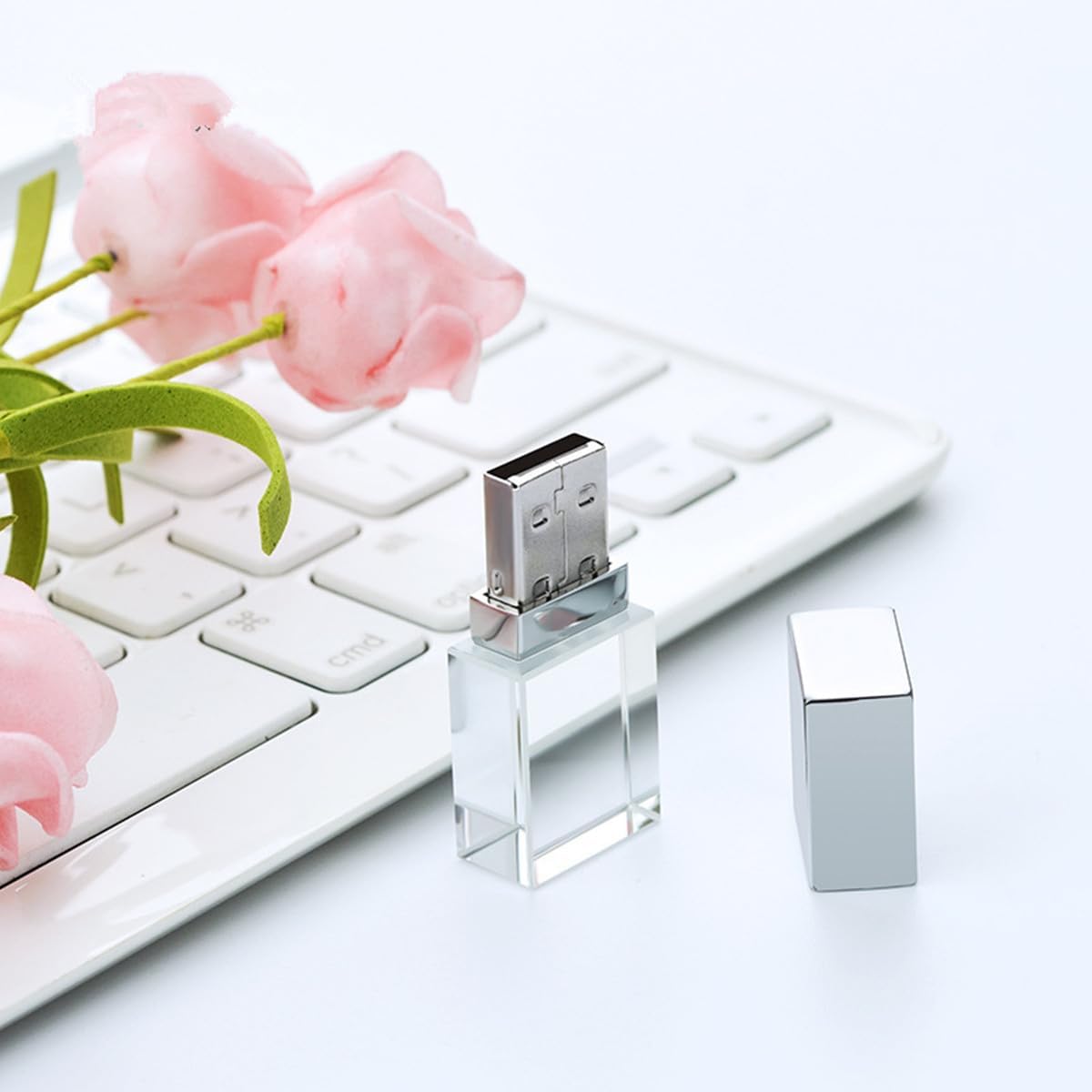 HOPAS New Crystal Transparent Rectangle Genuine USB Flash Drive Wedding Gift Pen Drive,Silver