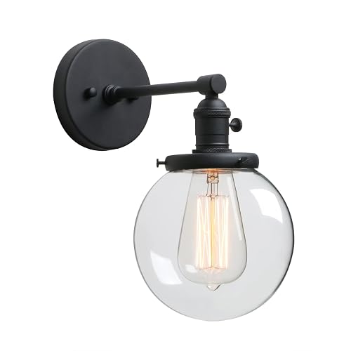 Phansthy Black Wall Sconce Light Industrial Wall Lamp with 5.9 Inches Glass Canopy and On Off Switch for Kitchen Bathroom Corridor (Black)