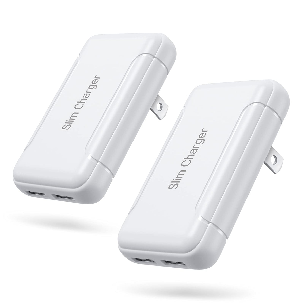 Slim Wall Charger, 2 Pack 3A/5V Dual Port USB-A Wall Charger with Foldable Plug, Flat Double USB Wall Plug Portable Fast Charging Block for iPhone